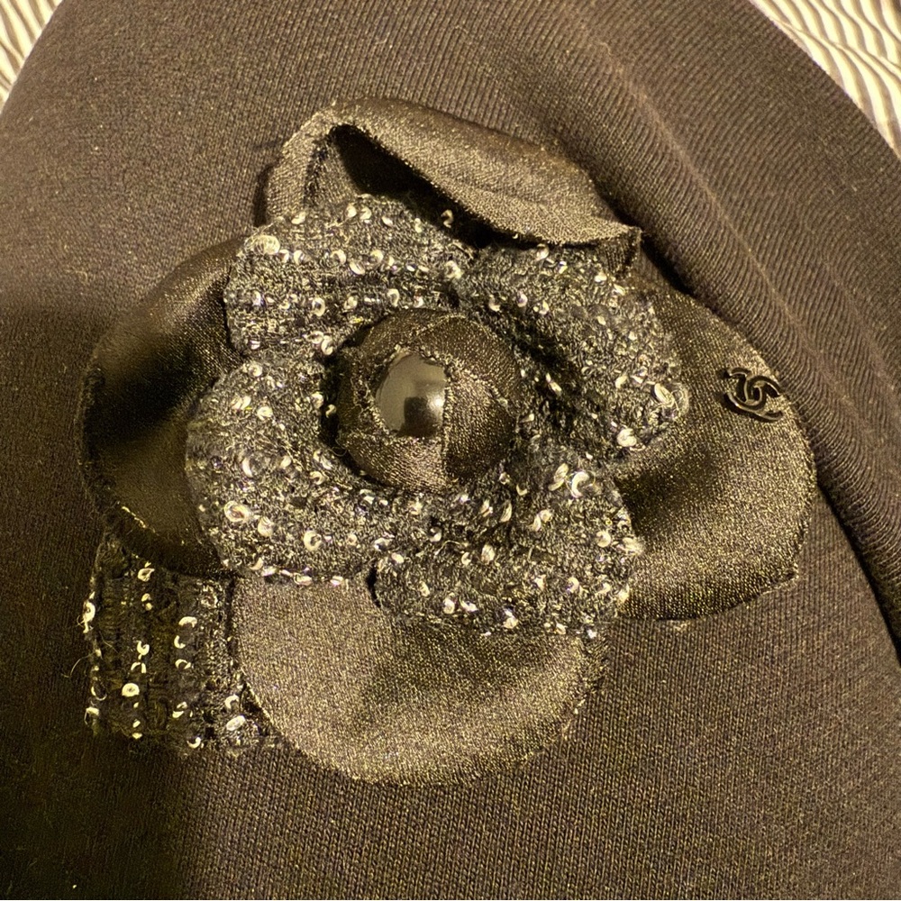 Chanel Camellia Brooch Navy and Black